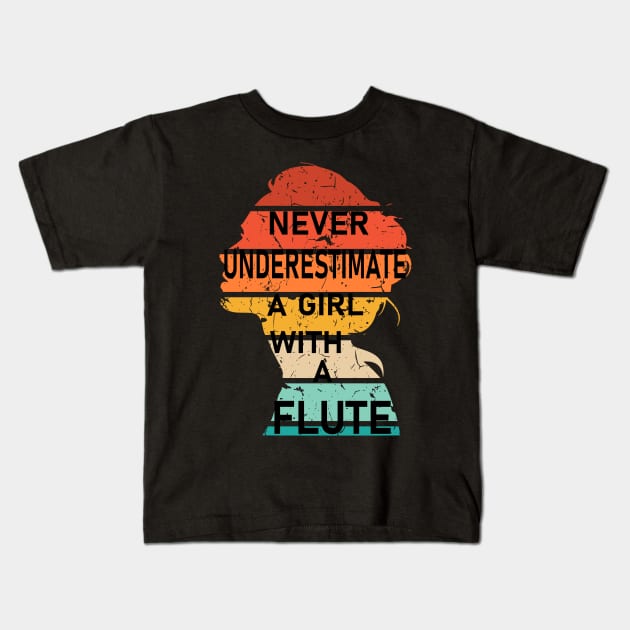 Never Underestimate a Girl with a Flute Kids T-Shirt by Geoji 